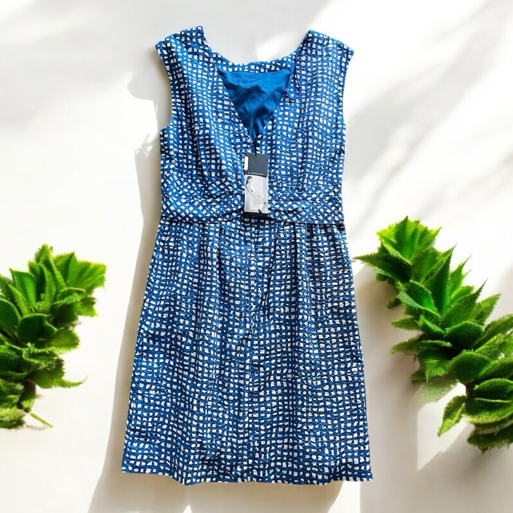 NEW 4C 4.Collective Blue White Sleeveless Dress lined women’s size 8 minimalist